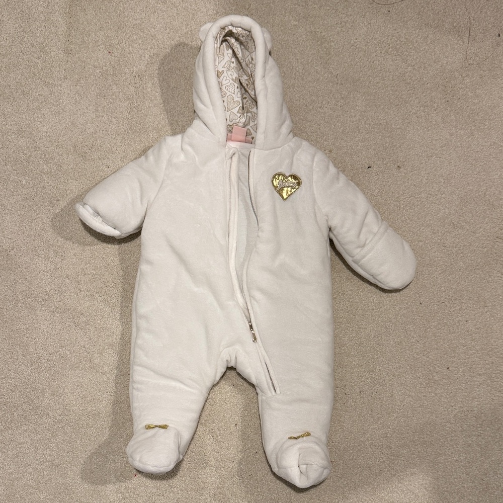 Juicy Couture White and Gold Baby Snow suit Footie